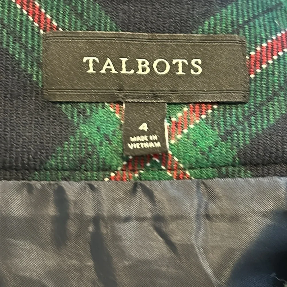 Women’s Talbots Vintage Black Dark Green Red Plaid Tartan Wool Blend Skirt Sz 4 - Picture 7 of 8